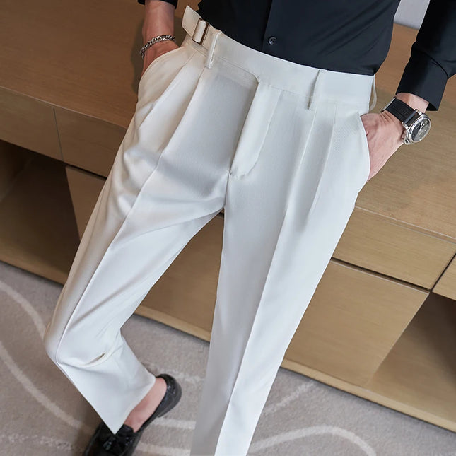 Mens Slim Fit Suit Pants By Qj Cinga Navy Casual Trousers by zapcart