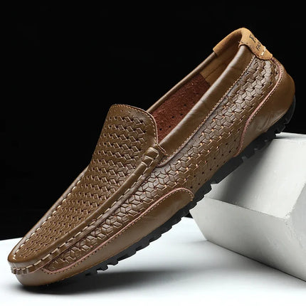 DZAG Men Leather Loafers Breathable Slip On Driving Shoes by zapcart