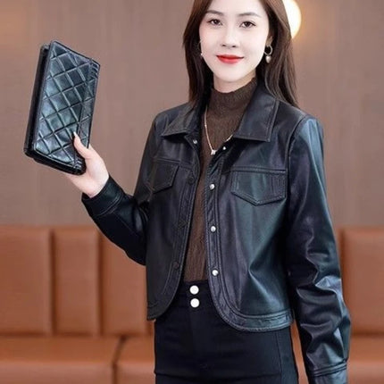 Maillard Short Leather Jacket For Women Spring Autumn Chic by zapcart