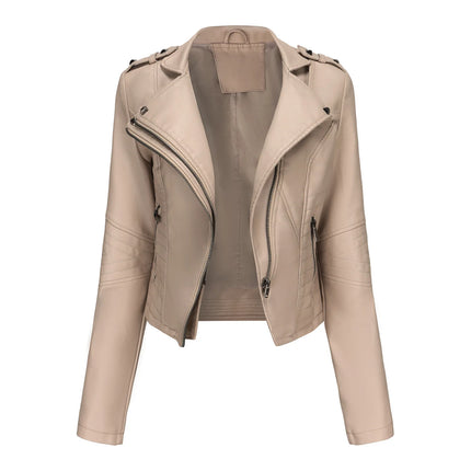 Slim Women Leather Jacket Rivet Detail Sleek Citywear by zapcart