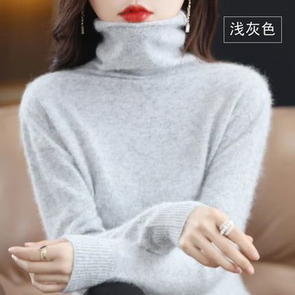 Pile Collared Mink Cashmere Turtleneck Sweater For Women by zapcart