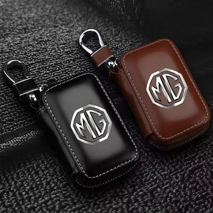 MG Car Key Case Leather Wallet Zippered Protective Cover for MG Owners
