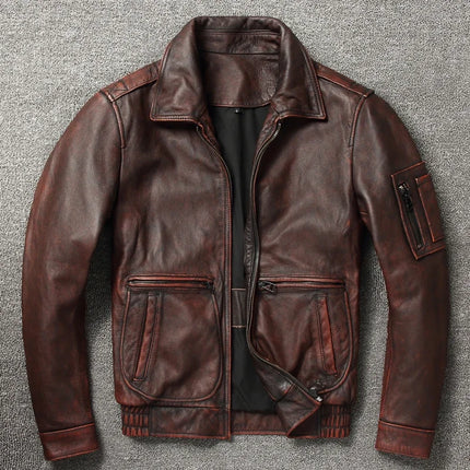 CN Shandong Men's Genuine Leather Moto Jacket Vintage Slim by zapcart