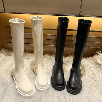 Women Platform Boots Gothic Style Mid Calf Slip On by zapcart
