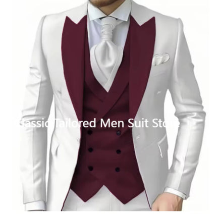 CN Jiangsu Mens 3 Piece Suit Purple Peak Lapel Luxury by zapcart