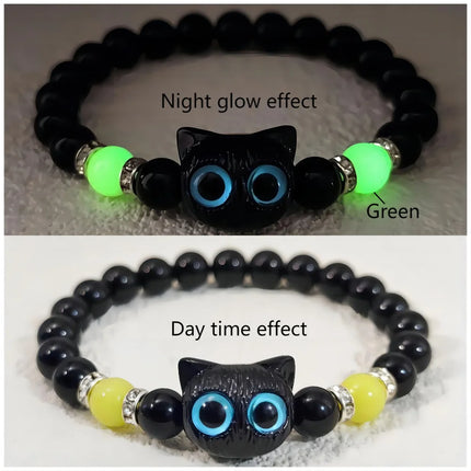 Couples Matching Glow In The Dark Cat Head Bracelets by zapcart