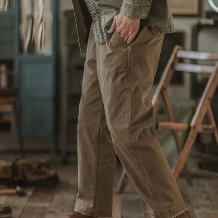 American Retro Chino Work Pants Youth Casual Pure Cotton by zapcart