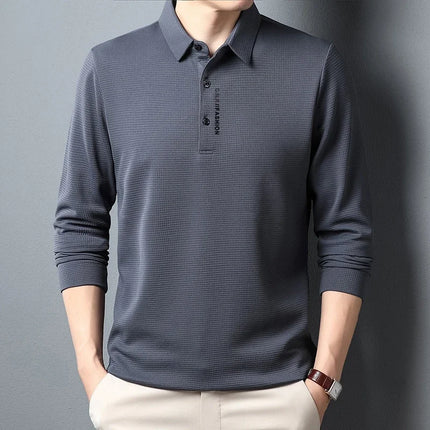 Mens Waffle Polo Shirt With Letter Print Lapel Casual Top by zapcart