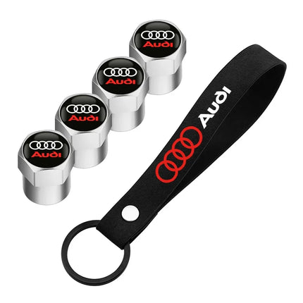 Audi Valve Caps With Suede Leather Key Chain For Audi