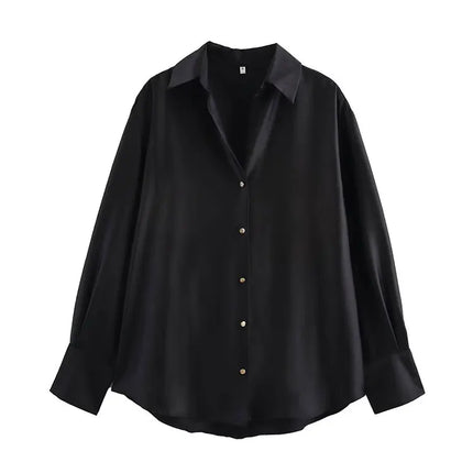 Trafza Womens Casual Solid Turn Down Collar Blouse Chic by zapcart