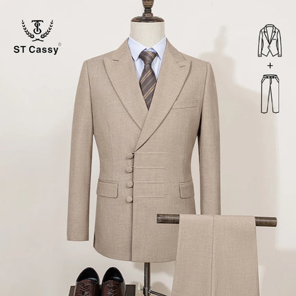 ST Cassy Elegant Slim Fit Men Suit Double Breasted 2 Piece by zapcart