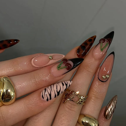 YADORNOS 24Pcs Press On Nails Almond Brown Tips Cherry Spicy by zapcart