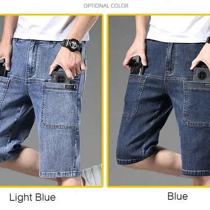 AHUDNUCN Summer Multi Pocket Denim Shorts For Men Straight by zapcart