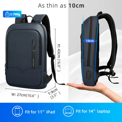 HK Slim Backpack Men 15.6 Inch Laptop USB Charge Waterproof by zapcart