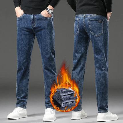 NeverfunctionCN Warm Winter Jeans Men Slim Straight Denim by zapcart