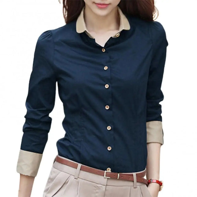Womens Office Shirt Long Sleeve Buttoned Blouse Solid Color by zapcart