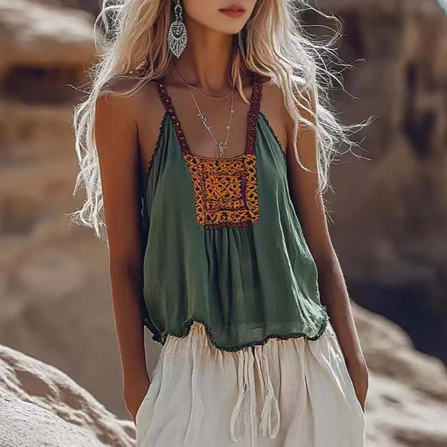 Ethnic Retro Suspenders Top For Women Breathable Camisole by zapcart