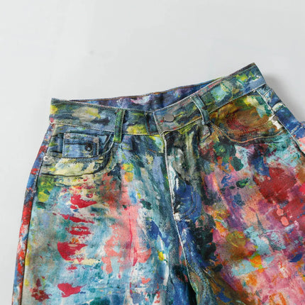 Graffiti Baggy Jeans Men Distressed Rainbow Pattern by zapcart