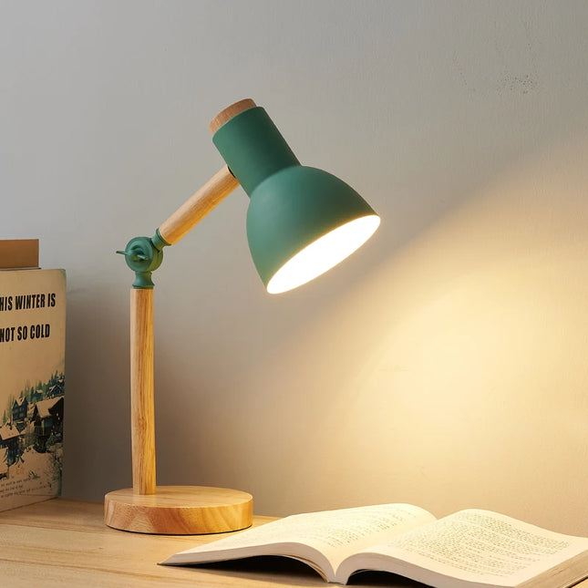 Creative Nordic Table Lamp Wooden Art LED Turn Head Simple Bedside Desk Light/Eye Protection Reading&Bedroom Study Lamp by zapcart