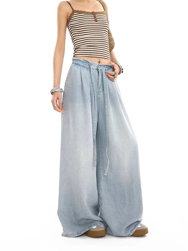 Harajuku Women Drape Wide Leg Jeans Elastic Comfort Summer by zapcart