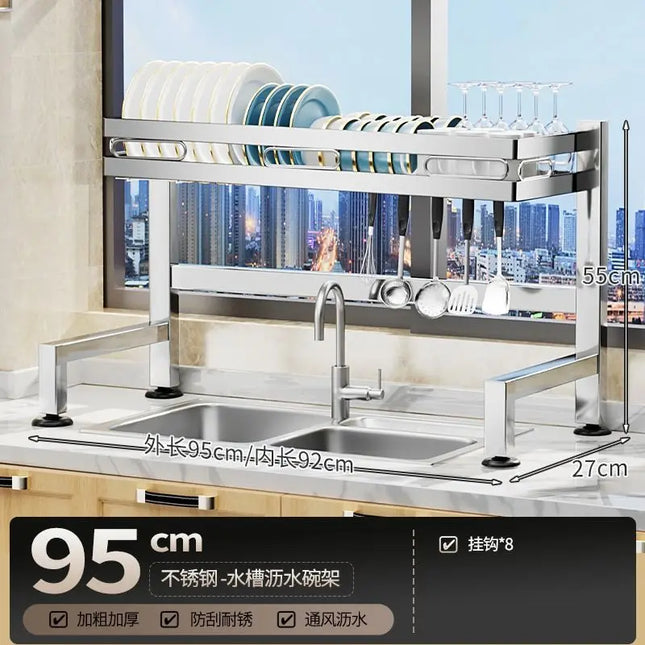 Stainless Steel Sink Shelf Bowl Drain Rack Kitchen Storage Rack Multifunctional Dish Cutlery Knife Spoon Sink Rack Set Organizer by zapcart