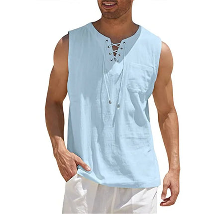 Mens Casual Sleeveless Vest With Lace Up V Neck Realxizicn by zapcart