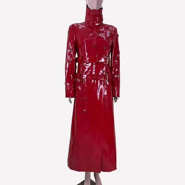 Mauroicardi Red Patent PU Leather Coat For Women Designer by zapcart
