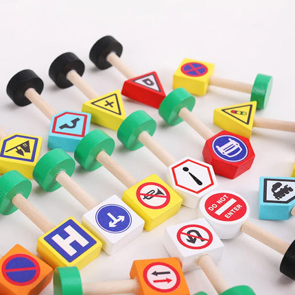 Wooden Children's City Traffic Road Signs Signboards Safety Awareness Scene Building Blocks Early Education Educational Toys by zapcart