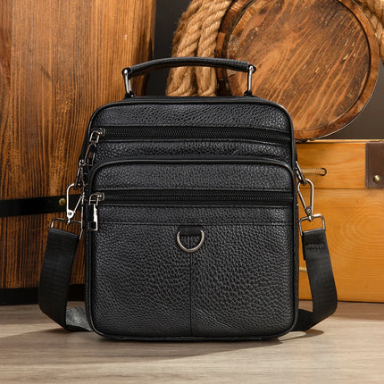 LACHIOURCN Black Leather Messenger Bag For Men Crossbody by zapcart