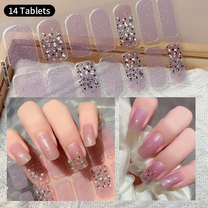 Pink Glitter Nail Stickers Full Cover Diy Manicure Deluxe by zapcart