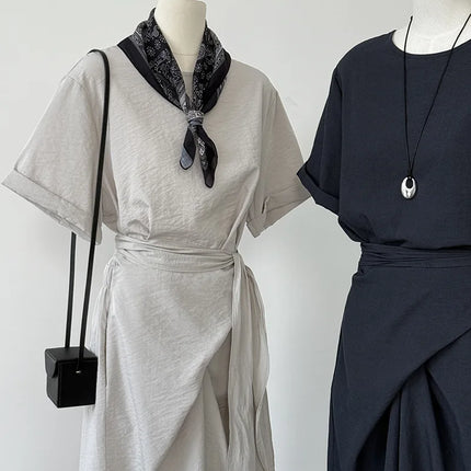 Cross Tie Short Sleeve Tee Dress Slimming Ladies Everyday by zapcart