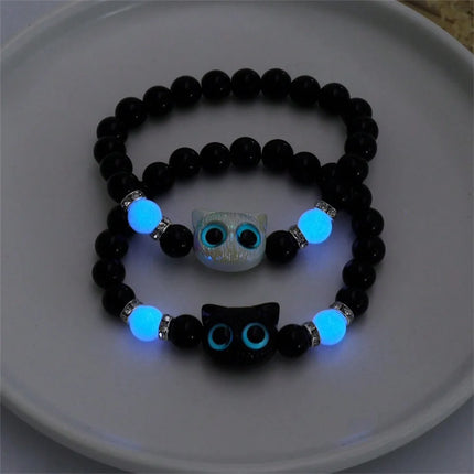 Couples Matching Glow In The Dark Cat Head Bracelets by zapcart