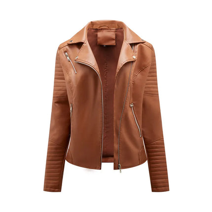 2024 Women Faux Leather Jacket PU Zipper Casual Outerwear by zapcart