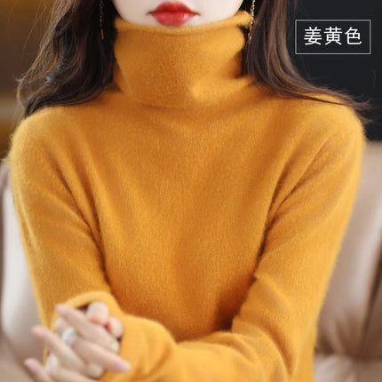 Pile Collared Mink Cashmere Turtleneck Sweater For Women by zapcart