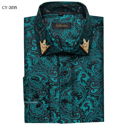 HenanChoice Mens Jacquard Paisley Shirt Long Sleeve Luxury by zapcart