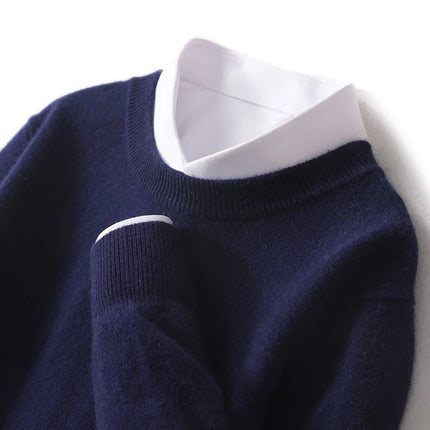 Ganleawort Men Wool Sweater Round Neck Warm Knit Pullover by zapcart