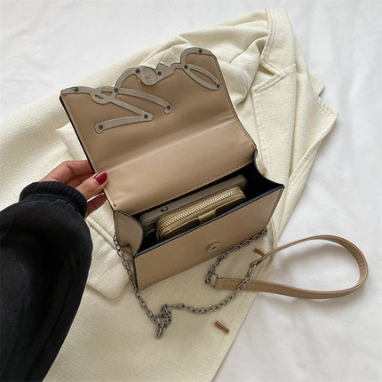 Fashionable Crossbody Bag Solid Color Shoulder Bag Metal Letter Logo ChainLink Strap Featuring Magnetic Button for Daily Use by zapcart