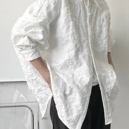 XITAO Women Crumpled Jacquard Shirt Loose Bat Wing Sleeve by zapcart