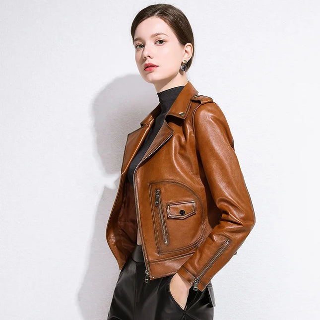 AYUNAUE Genuine Leather Jacket Women Premium Sheepskin Coat by zapcart