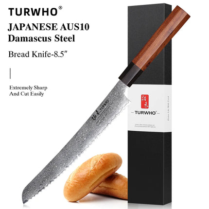 TURWHO Hand Forged Japanese Santoku Knife Damascus Steel Pro