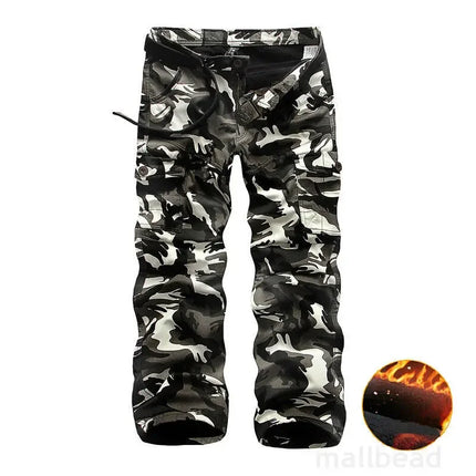 Men Fleece Lined Cargo Pants Warm Camouflage Work Trousers by zapcart