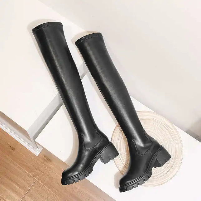 Krazing Pot Over Knee Boots Cow Leather Warm Heels Women by zapcart