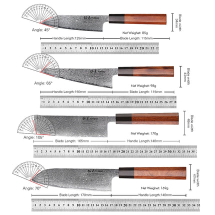 TURWHO Hand Forged Japanese Santoku Knife Damascus Steel Pro