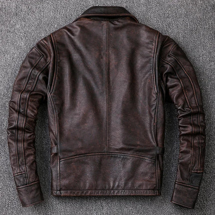 Men's Genuine Cowhide Leather Jacket Vintage Motorcycle by zapcart