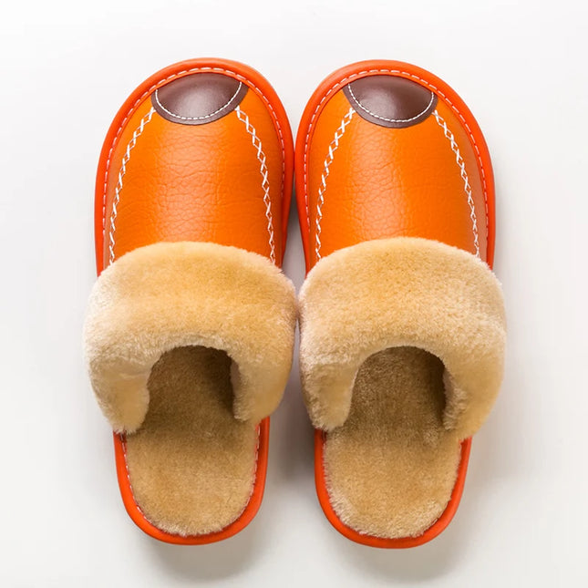 FONGIMICCN Men Winter Leather Slippers Velvet Waterproof by zapcart