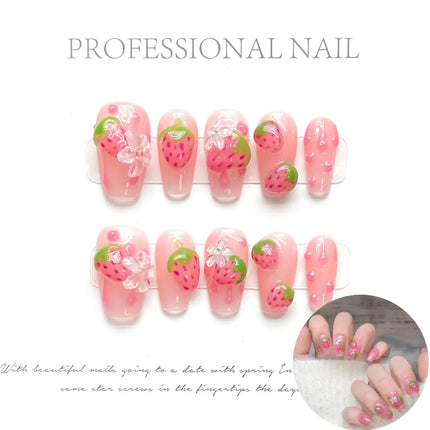 Press On Nails Handmade Square Pink For Women Strawberry by zapcart