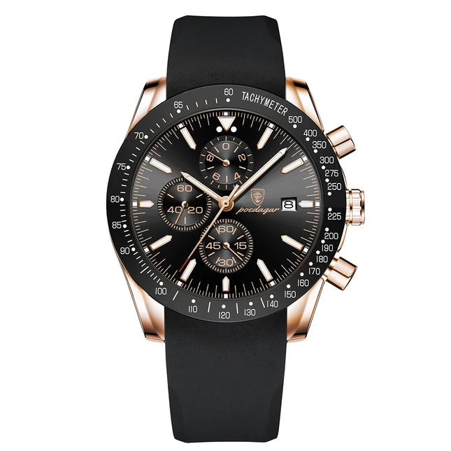 POEDAGAR Men Watch Waterproof Luminous Chronograph Leather