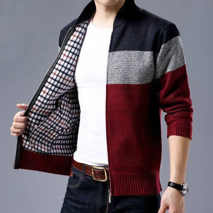 Wanansncn Mens Cardigan Keep Warm Colorblock Knit Coat by zapcart