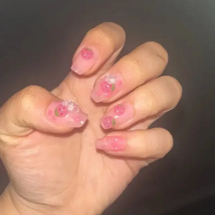 Press On Nails Handmade Square Pink For Women Strawberry by zapcart