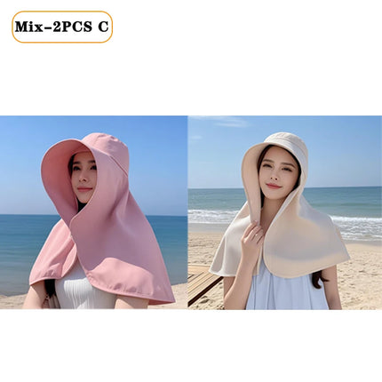 1/2/3PCS Summer Women's Sun Protection Sunshade UV Protection Hat Large Brim Face Covering Hat Face Mask Neck Protection Hat by zapcart